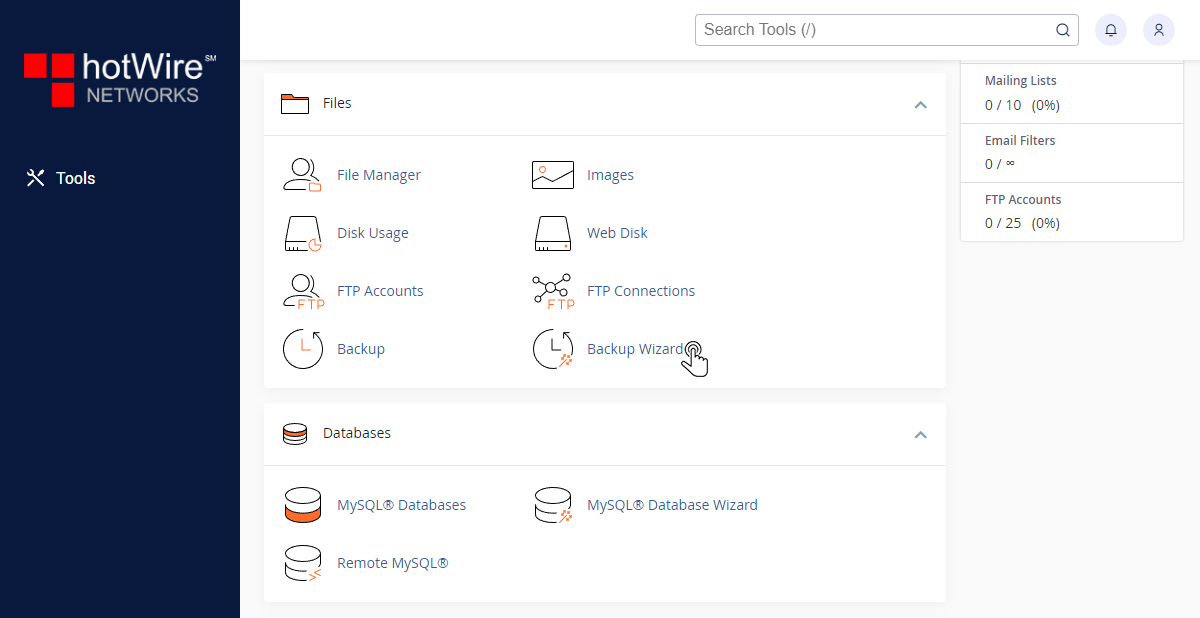 Backup Wizard in cPanel Step 1