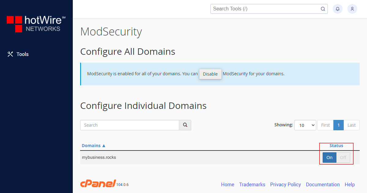 Configuring ModSecurity in cPanel Step 2