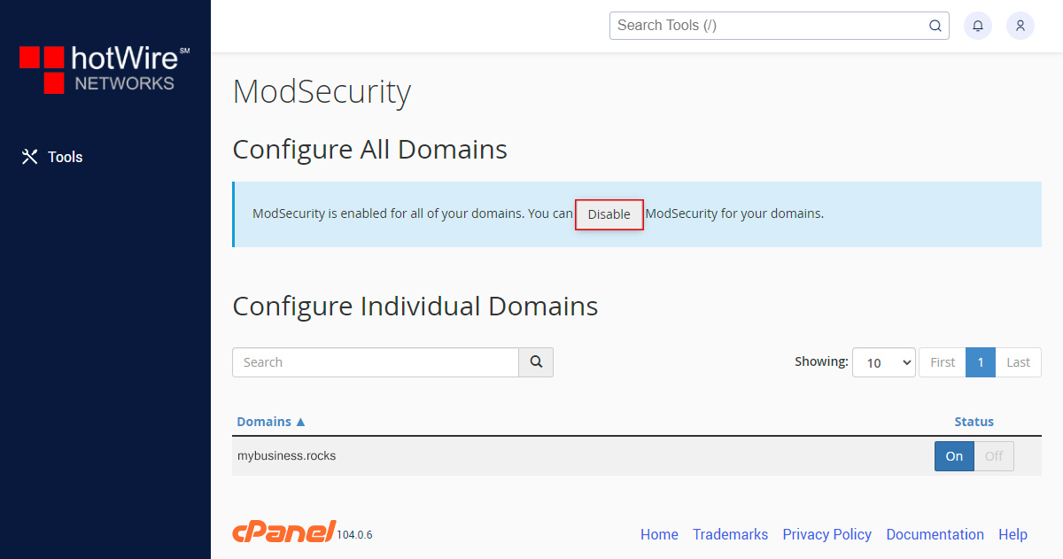 Configuring ModSecurity in cPanel Step 3