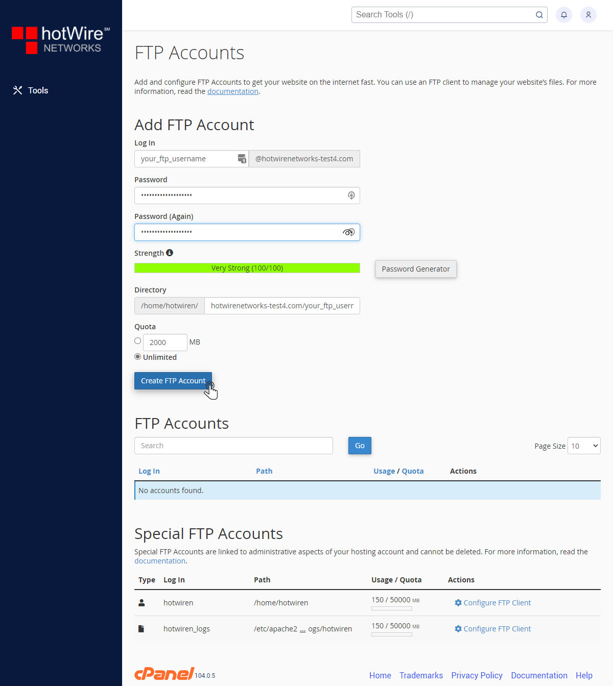 Creating Additional FTP Accounts in cPanel Step 2