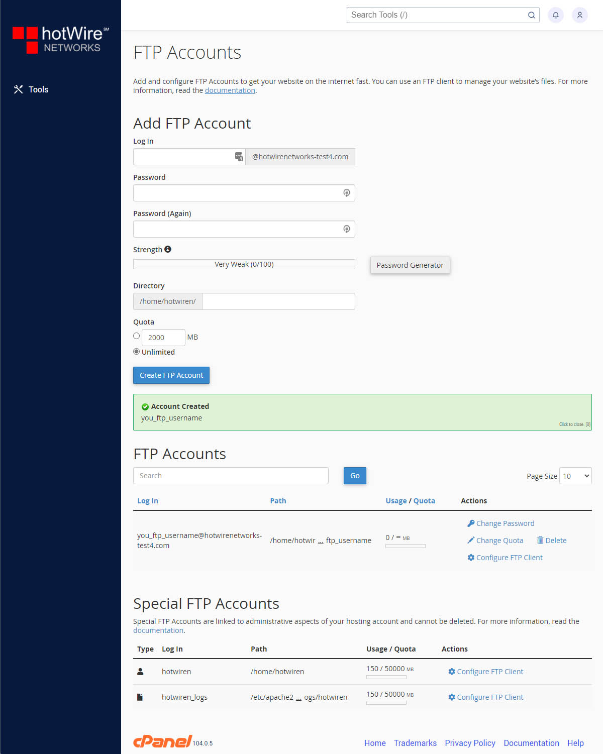 Creating Additional FTP Accounts in cPanel Step 3