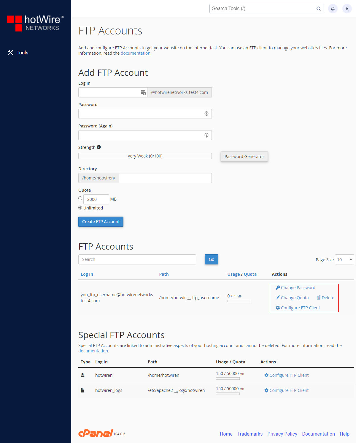 Creating Additional FTP Accounts in cPanel Step 4