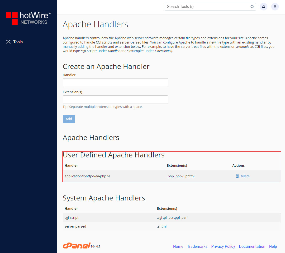 Creating Apache Handlers in cPanel Step 3