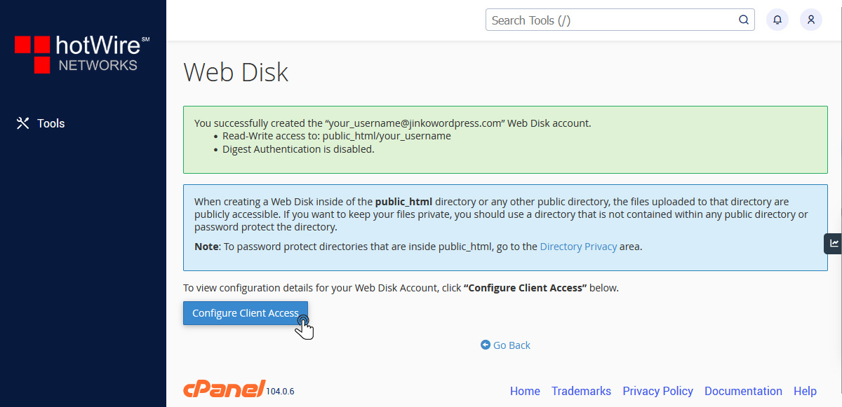 Creating a Web Disk in cPanel Step 3