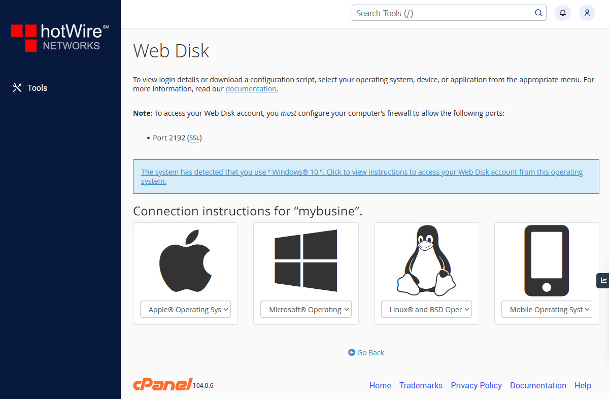 Creating a Web Disk in cPanel Step 4