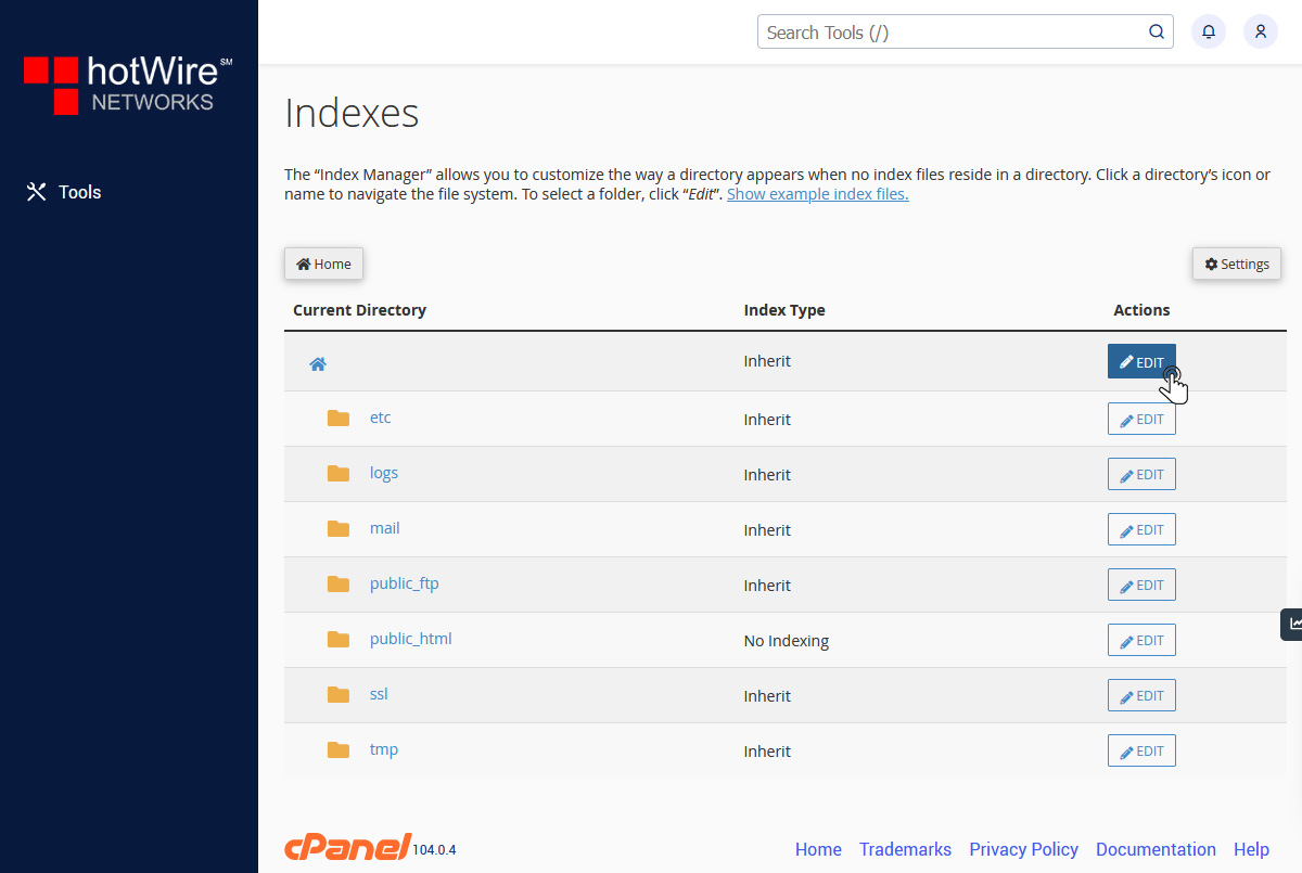 Knowing Index Manager in cPanel Step 2