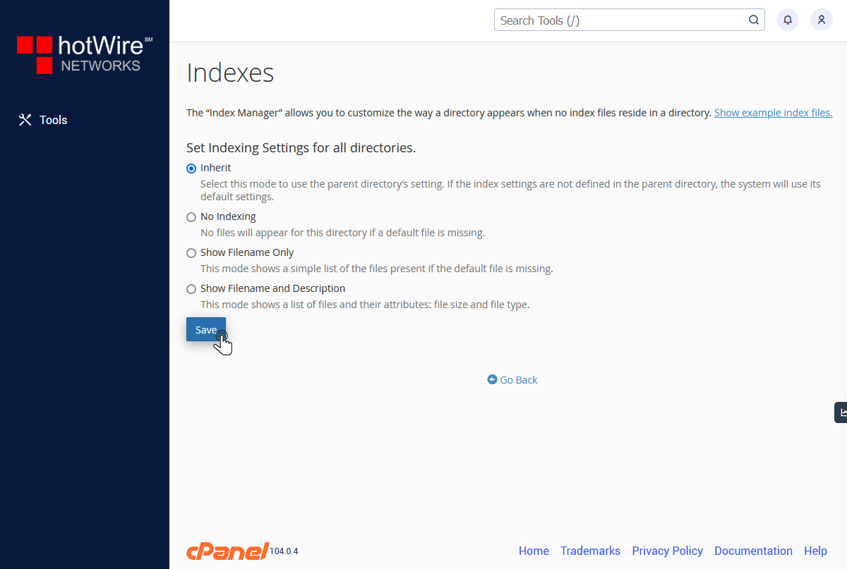 Knowing Index Manager in cPanel Step 3