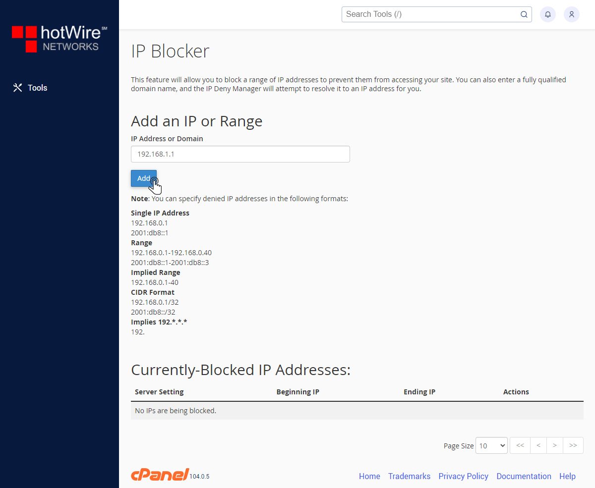 Managing IP Blocker in cPanel Step 2