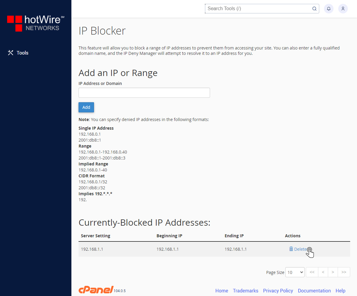 Managing IP Blocker in cPanel Step 4