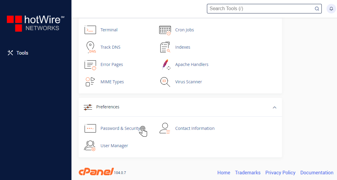 Password and Security in cPanel Step 1
