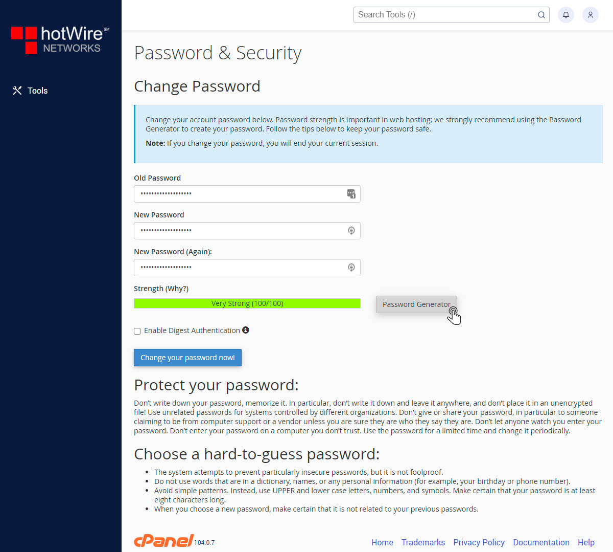 Password and Security in cPanel Step 2