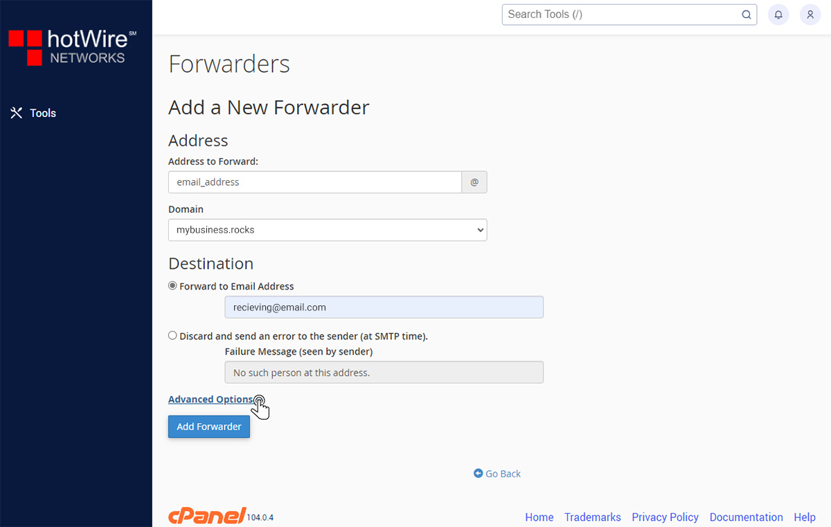 Setting up Forwarders In cPanel Info Step 3