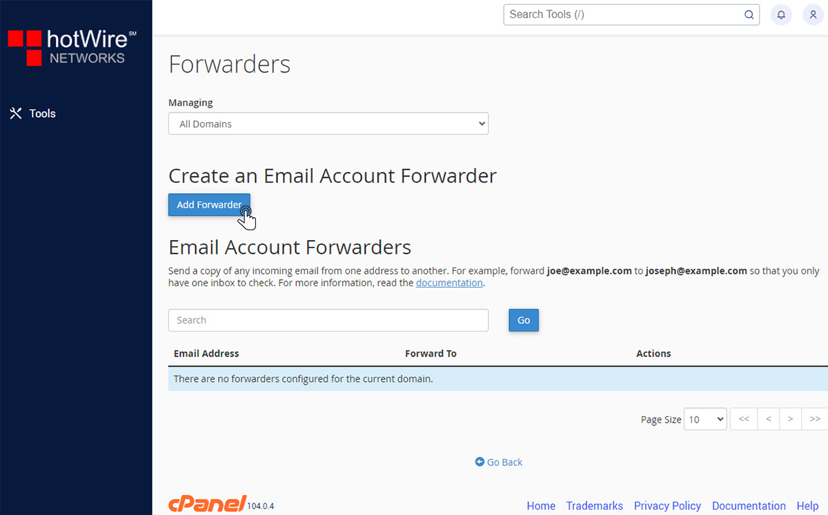 Setting up Forwarders In cPanel Step 2