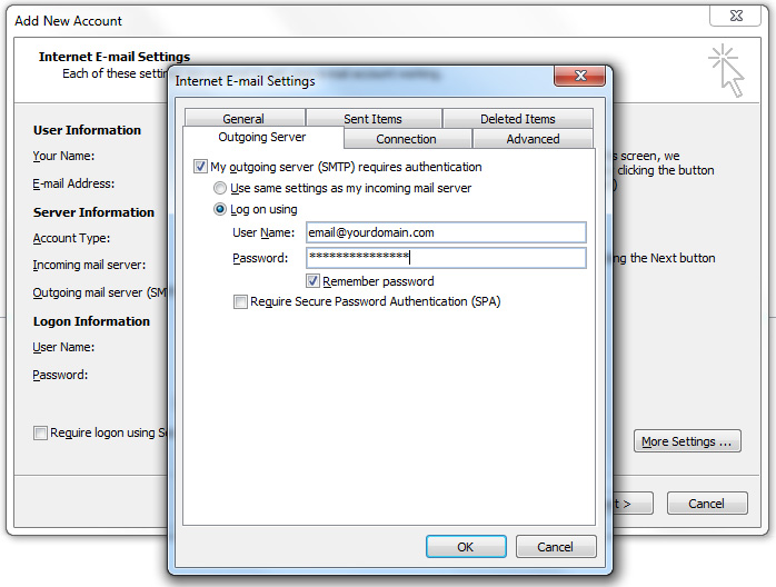 How to setup an email account using Microsoft Outlook on Hotwire Networks Shared Servers - Step 12