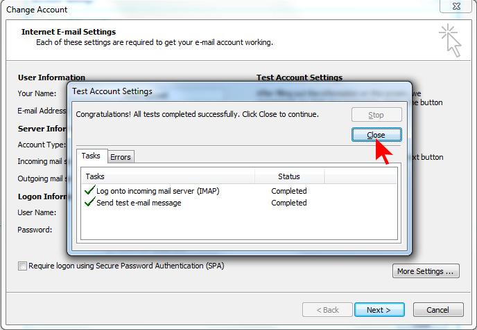 How to setup an email account using Microsoft Outlook on Hotwire Networks Shared Servers - Step 14
