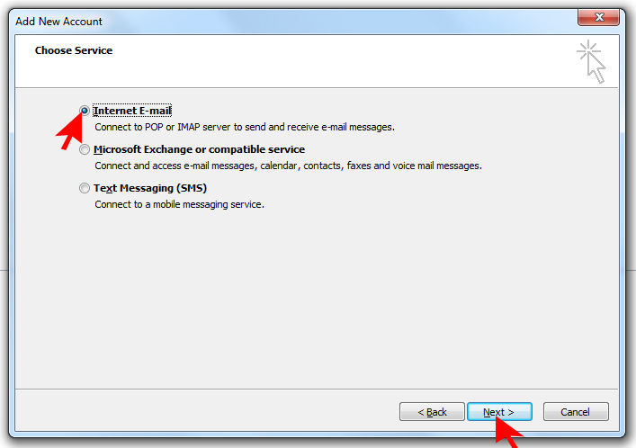 How to setup an email account using Microsoft Outlook on Hotwire Networks Shared Servers - Step 8