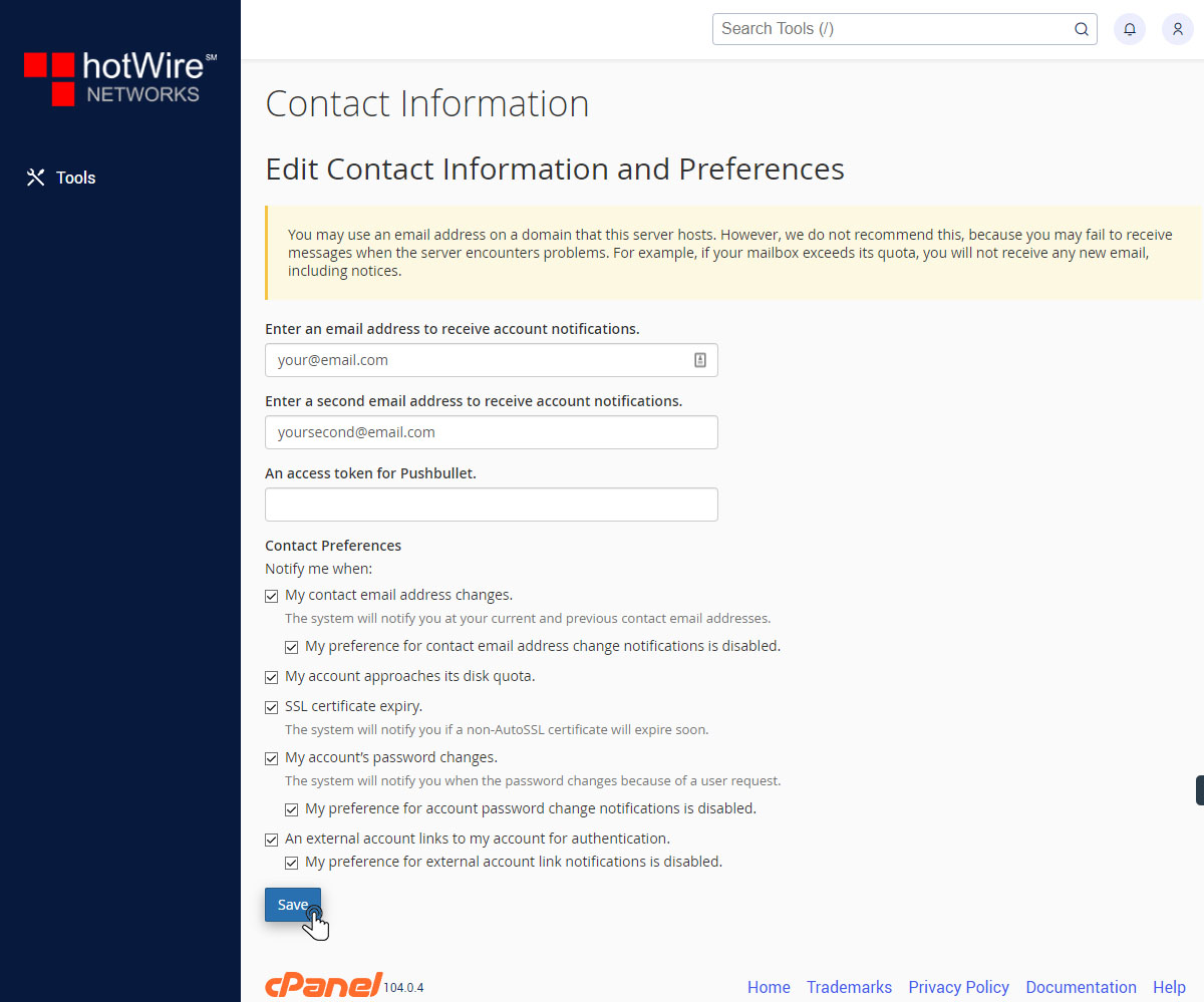 How to Update Contact Information in cPanel 3