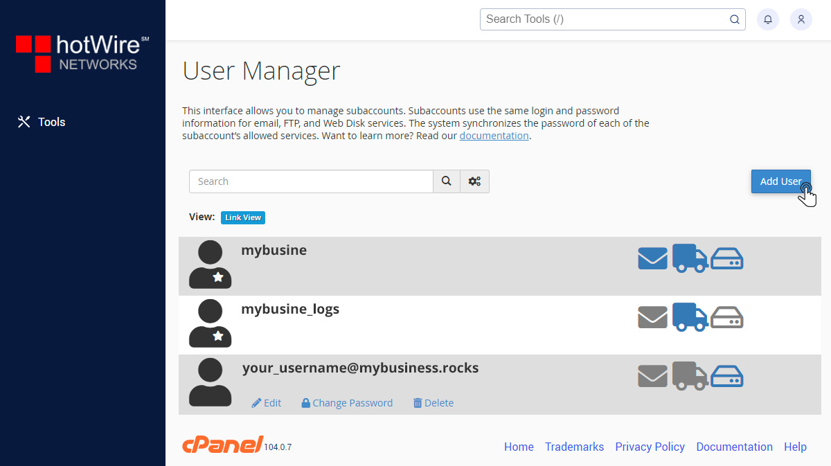 User Manager in cPanel Step 2