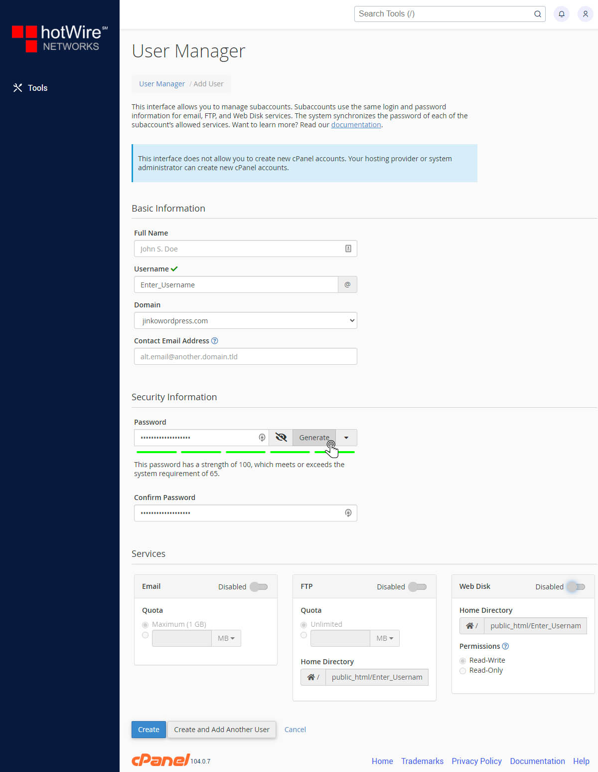 User Manager in cPanel Step 3