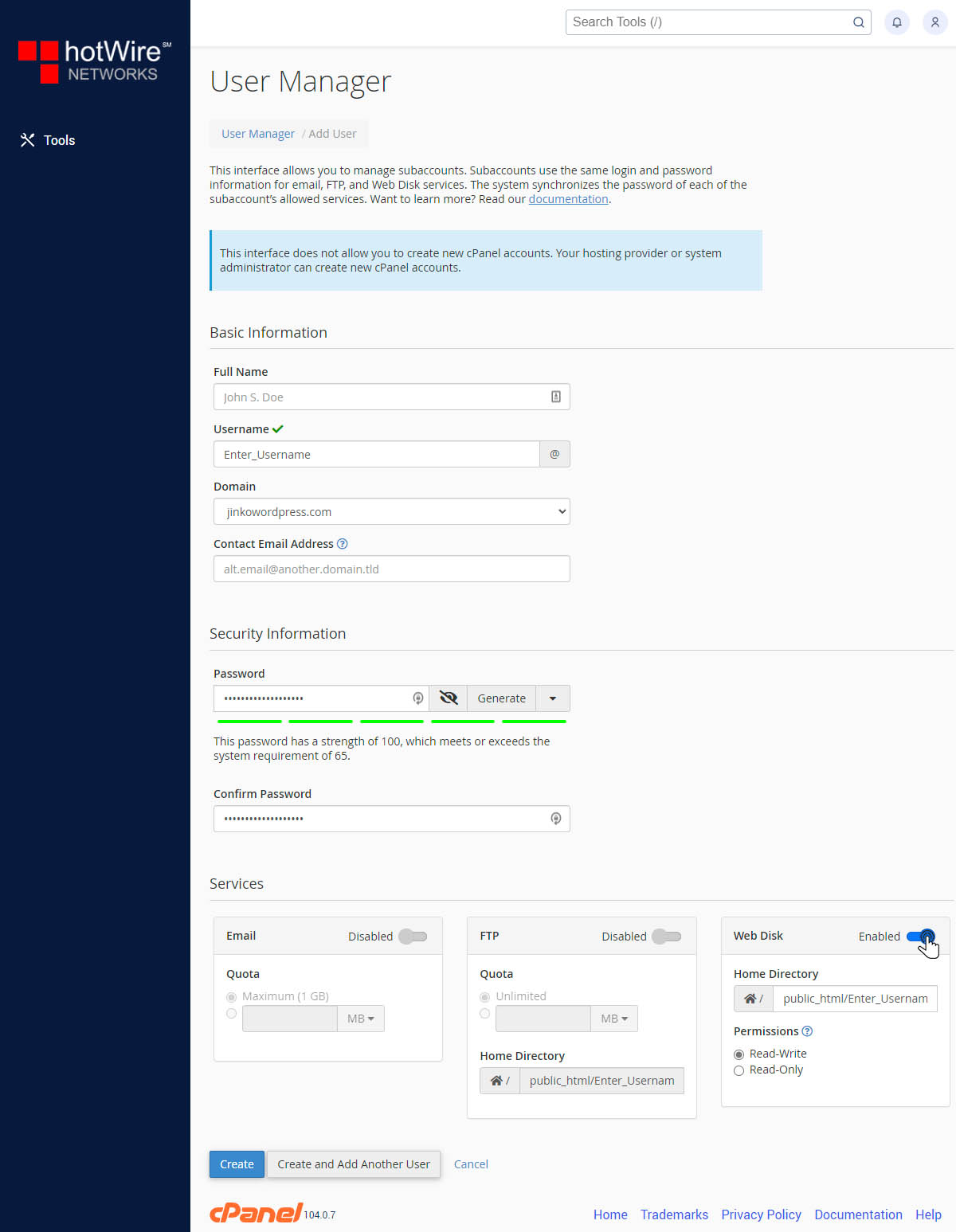 User Manager in cPanel Step 4