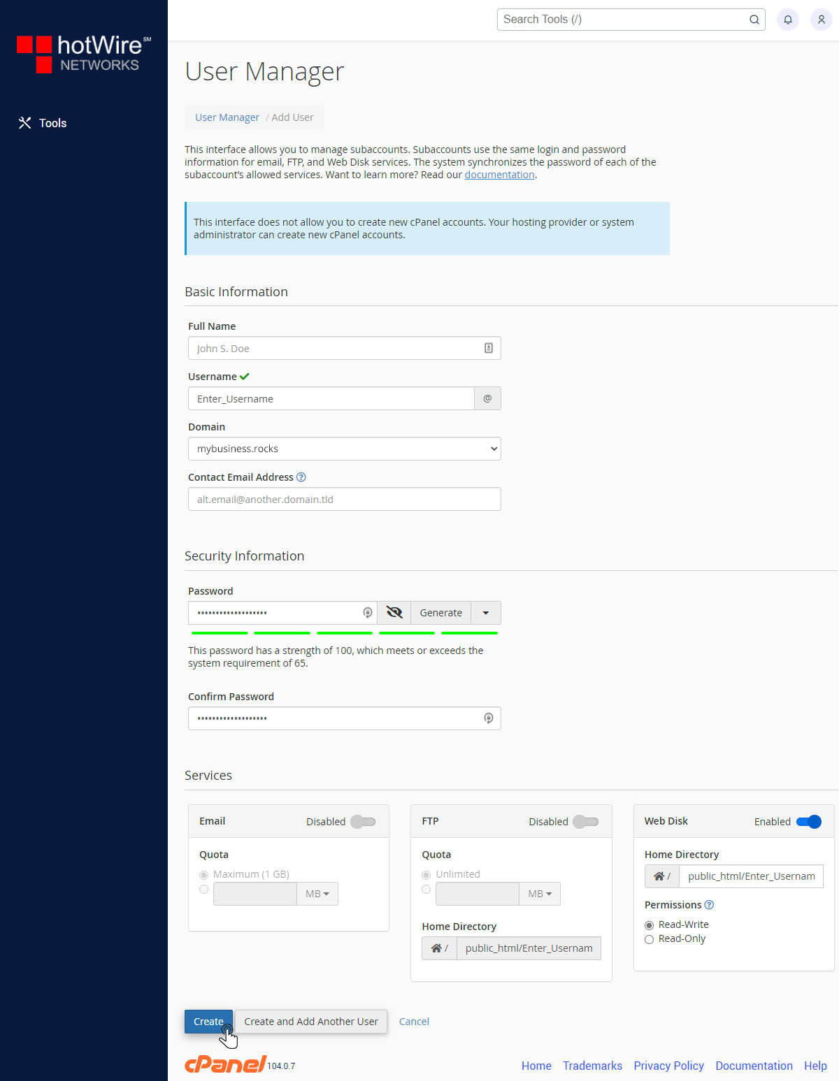 User Manager in cPanel Step 5