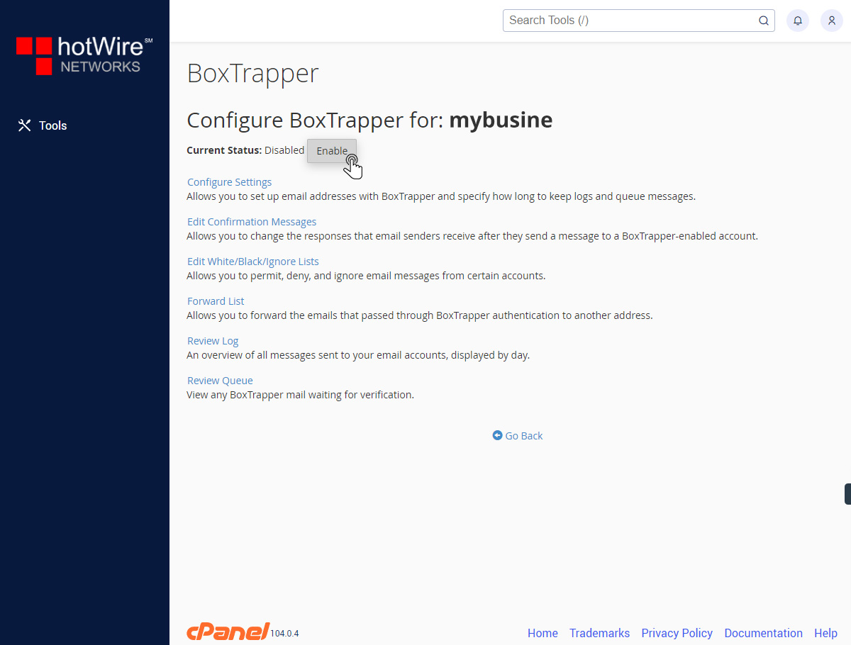 Using BoxTrapper in cPanel Step 3