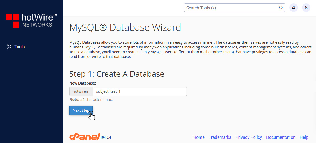 MySQL Databases in cPanel Step 2