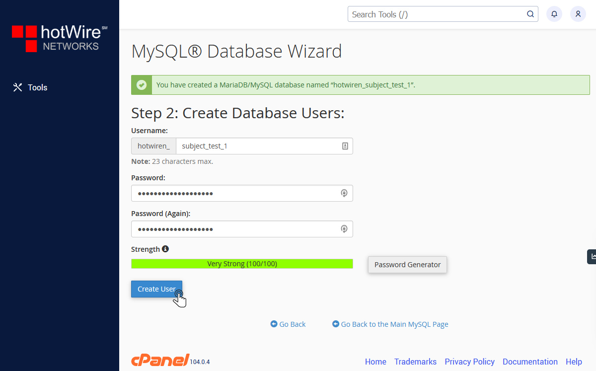MySQL Databases in cPanel Step 3