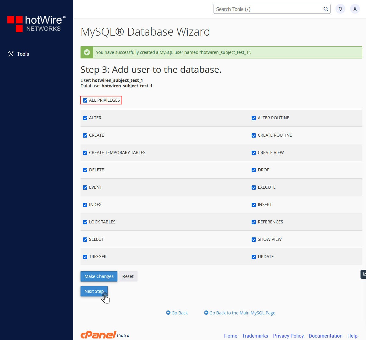 MySQL Databases in cPanel Step 4