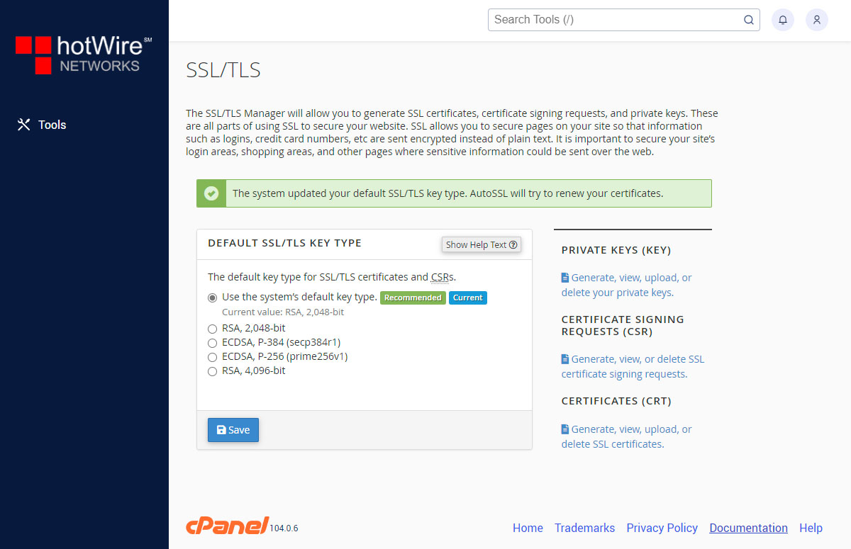 Managing SSL/TLS in cPanel Step 3