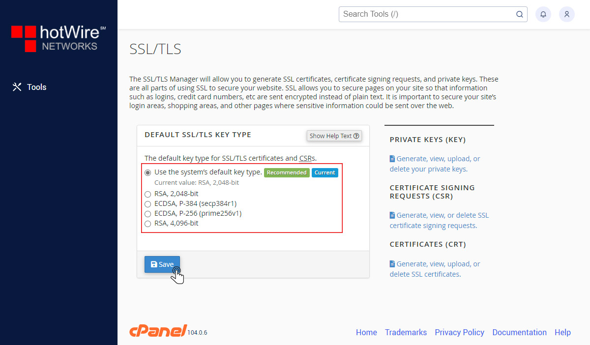 Managing SSL/TLS in cPanel Step 2